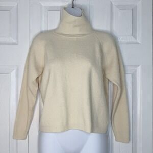 Lands End Ribbed Long Sleeve Merino Wool Beige‎ Turtle/cowl Neck Sweater S/M